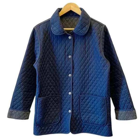Vintage Quilted Barn Jacket Utility Chore Coat Reversible Blue Grey Small - Picture 2 of 16